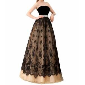 NEW ANGELA & ALISON strapless velvet and tulle ballgown in black/nude